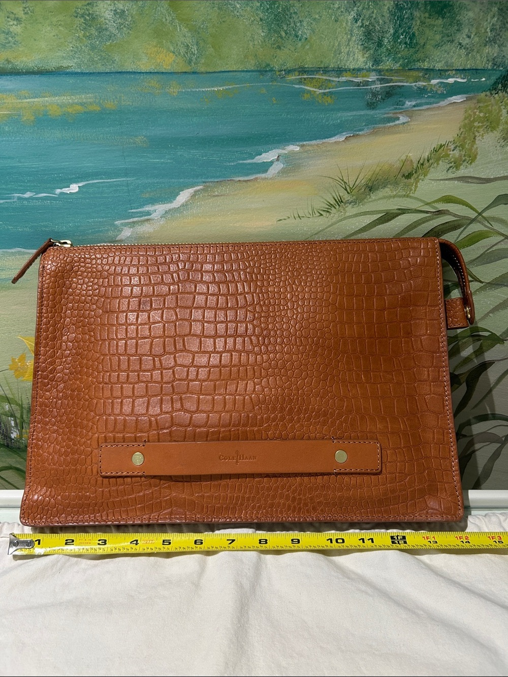 Cole Haan Greenwich Camello Croc-Embossed Leather Portfolio Sleeve Clutch